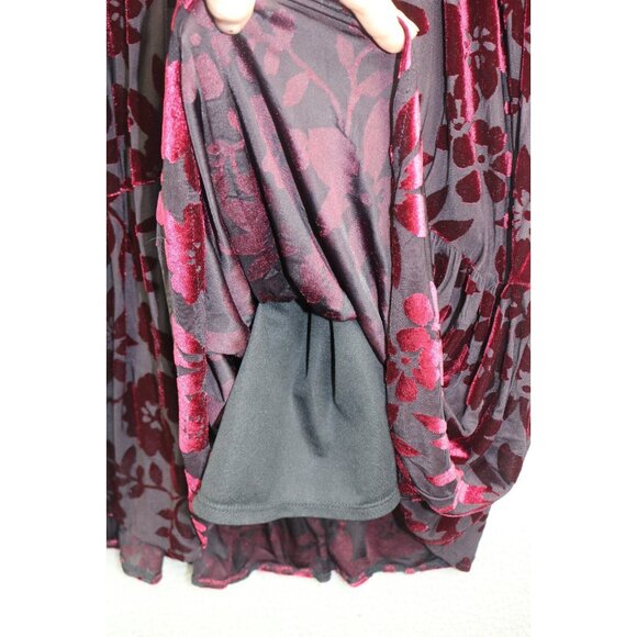 Taylor Burgundy Velvet Burnout-3/4 Puff Sleeves Babydoll Dress-Size 8-Whimsigoth - Picture 3 of 12